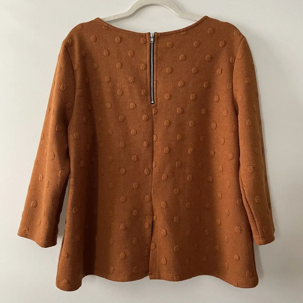 W5 Textured Dot Tunic Top 3/4 Sleeve Scoop Neck Brown Women's Size L